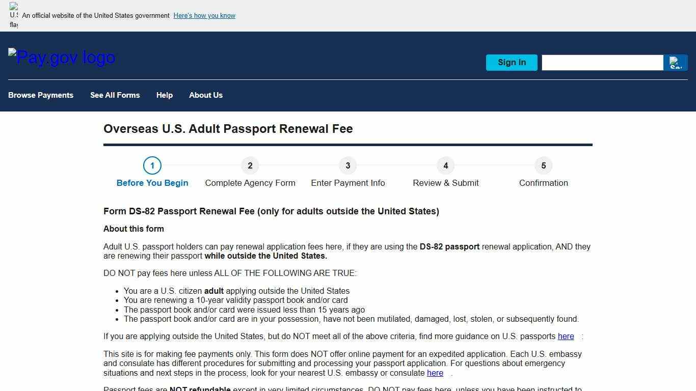 Pay.gov - Overseas U.S. Adult Passport Renewal Fee
