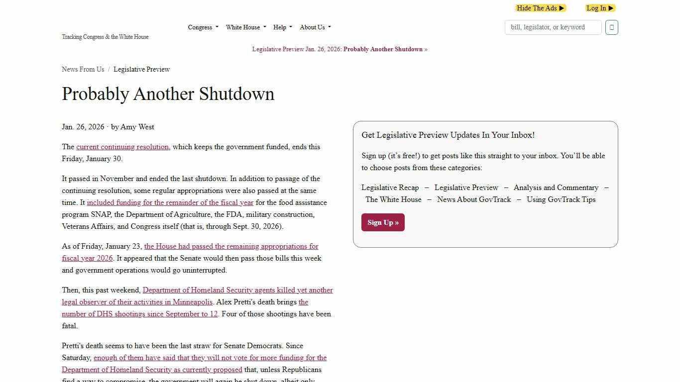 Probably Another Shutdown - GovTrack.us
